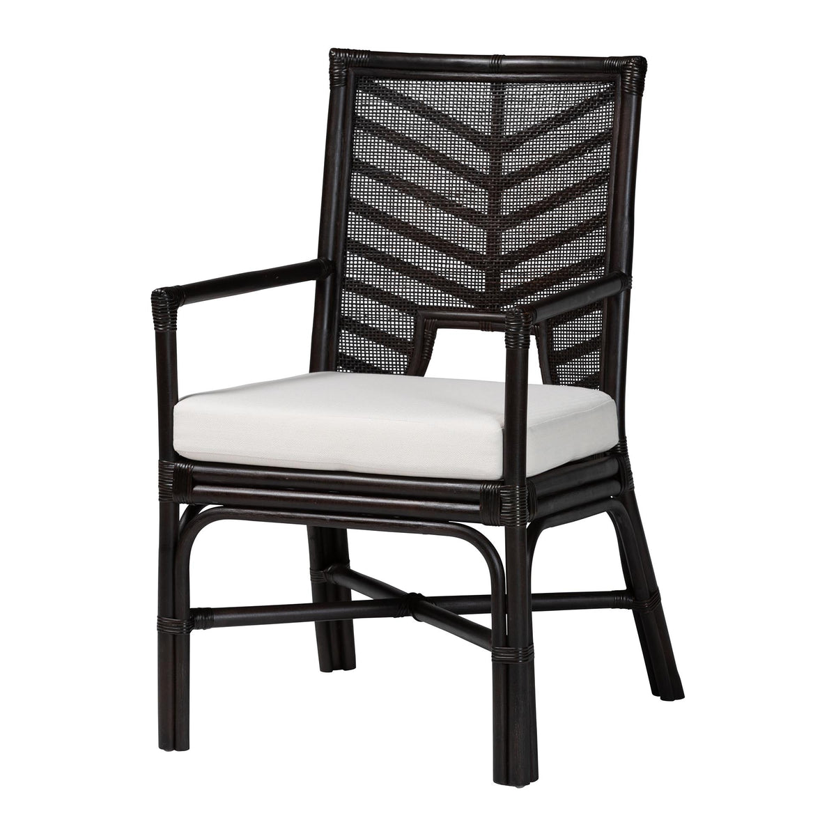 Oscar Natural Rattan Dining Chair - Handwoven Wicker Accent Chair with Chevron Back and Armrests for Kitchen or Dining Room