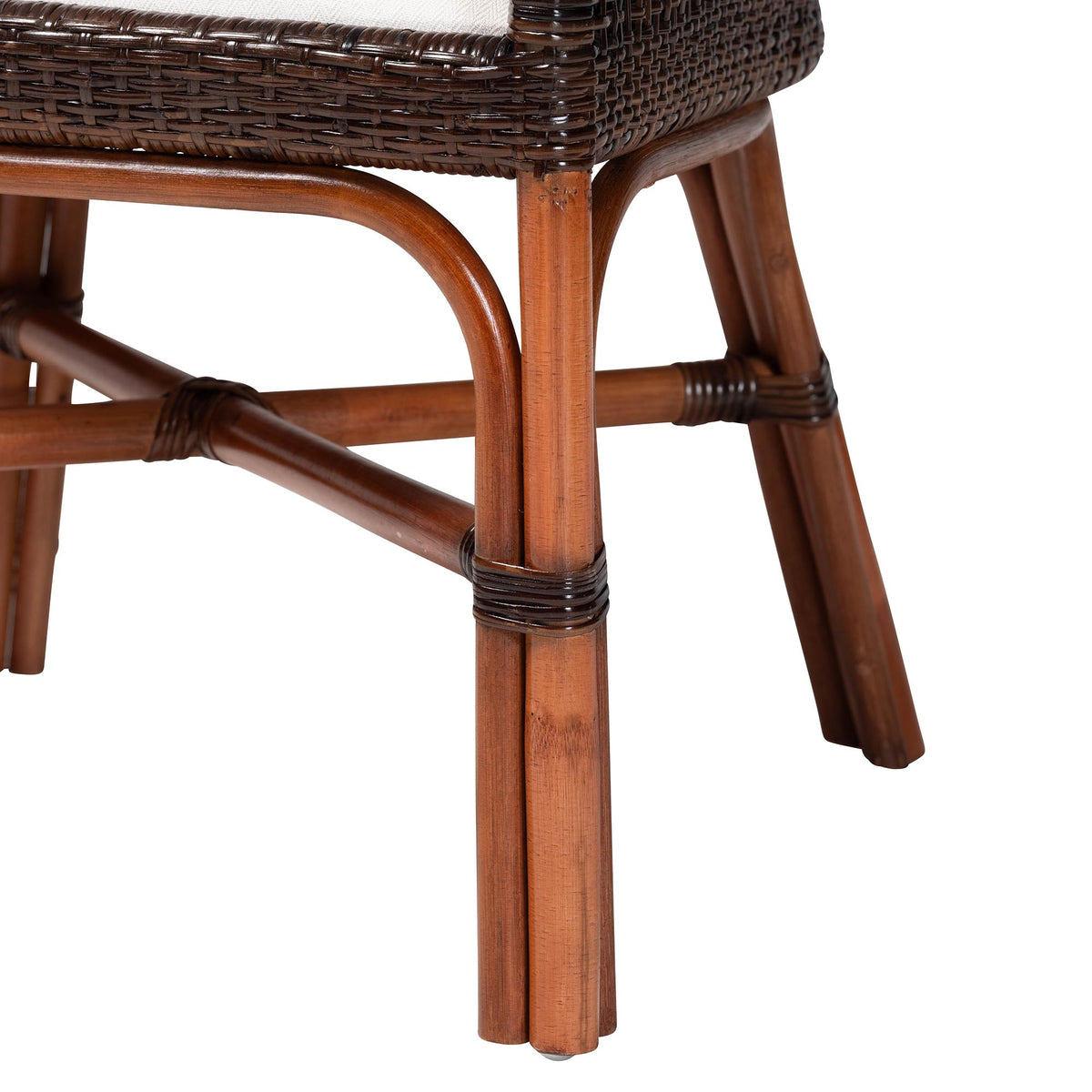 Petra Natural Rattan 2-Piece Dining Chair Set - Handwoven Wicker Accent Chair with Wingback Profile and Cutout Handle, Espresso