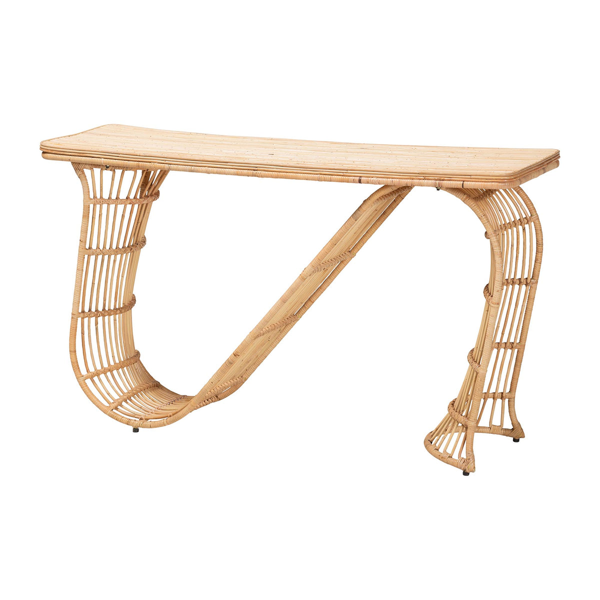 Araceli Rattan S-Curve Console Table - Handwoven Wicker Sculptural Accent Table for Living Room or Entryway