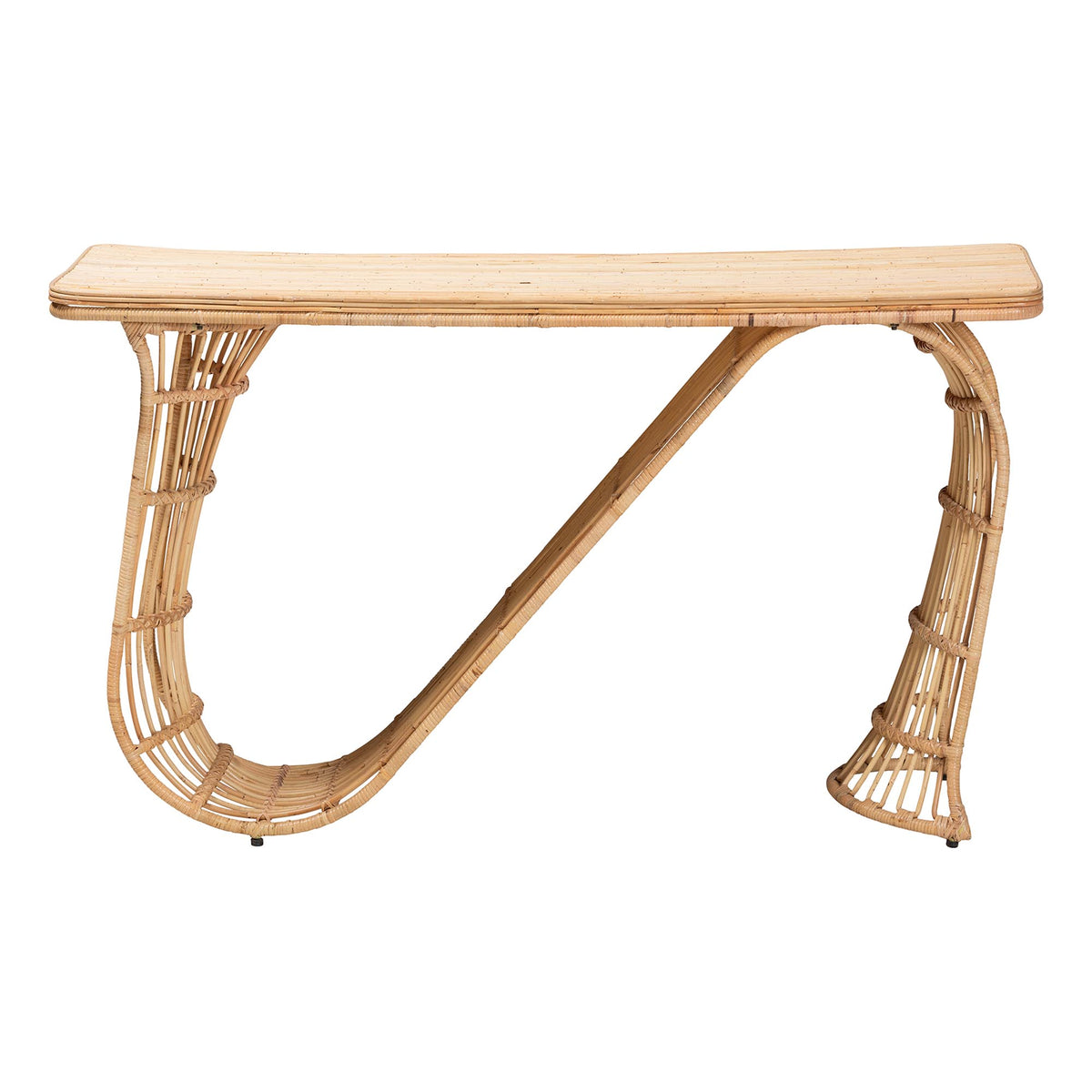 Araceli Rattan S-Curve Console Table - Handwoven Wicker Sculptural Accent Table for Living Room or Entryway