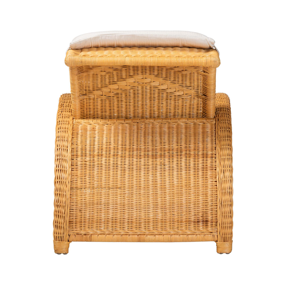 Aries Natural Rattan Chaise Lounge Chair with Cushion - Handwoven Wicker Accent Lounger Rolled Backrest and Arms for Living Room or Sunroom