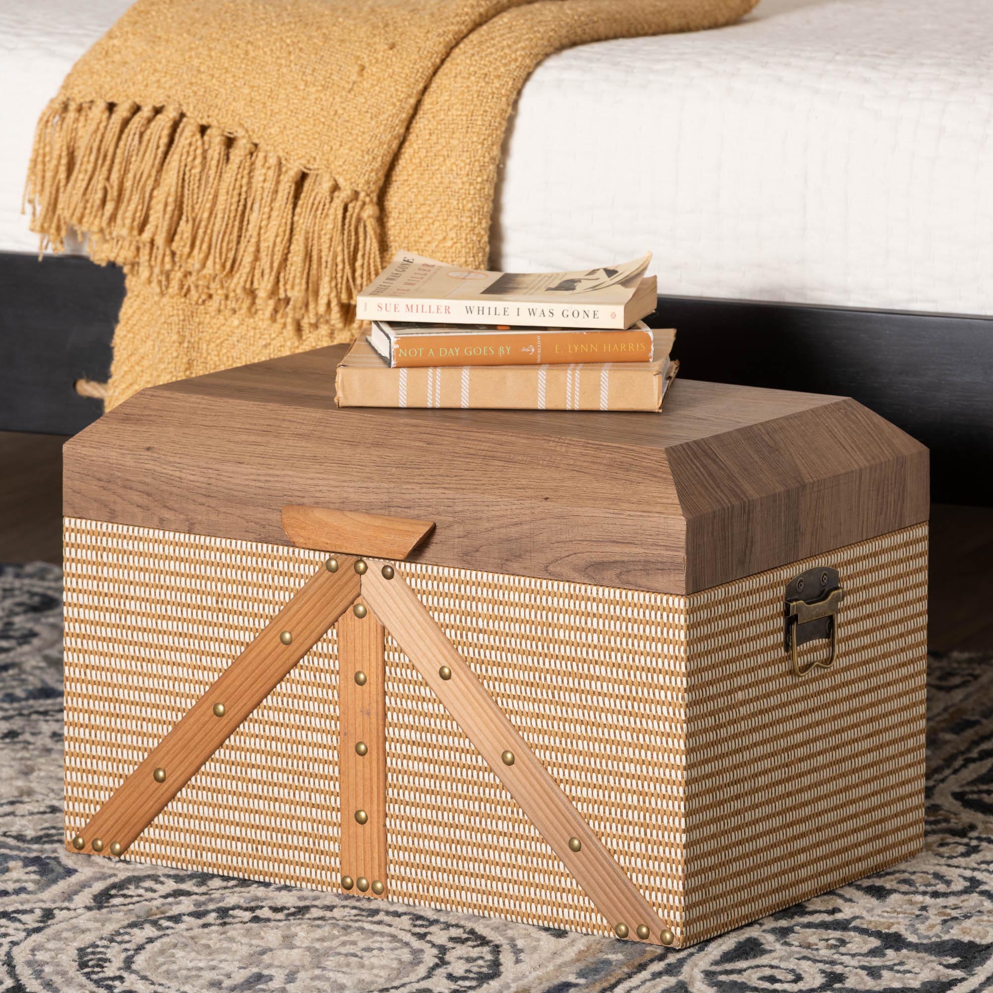 Baxton Studio Kande Storage Trunk - Decorative Storage Chest with Hinged Top and Woven Exterior for Living Room or Bedroom