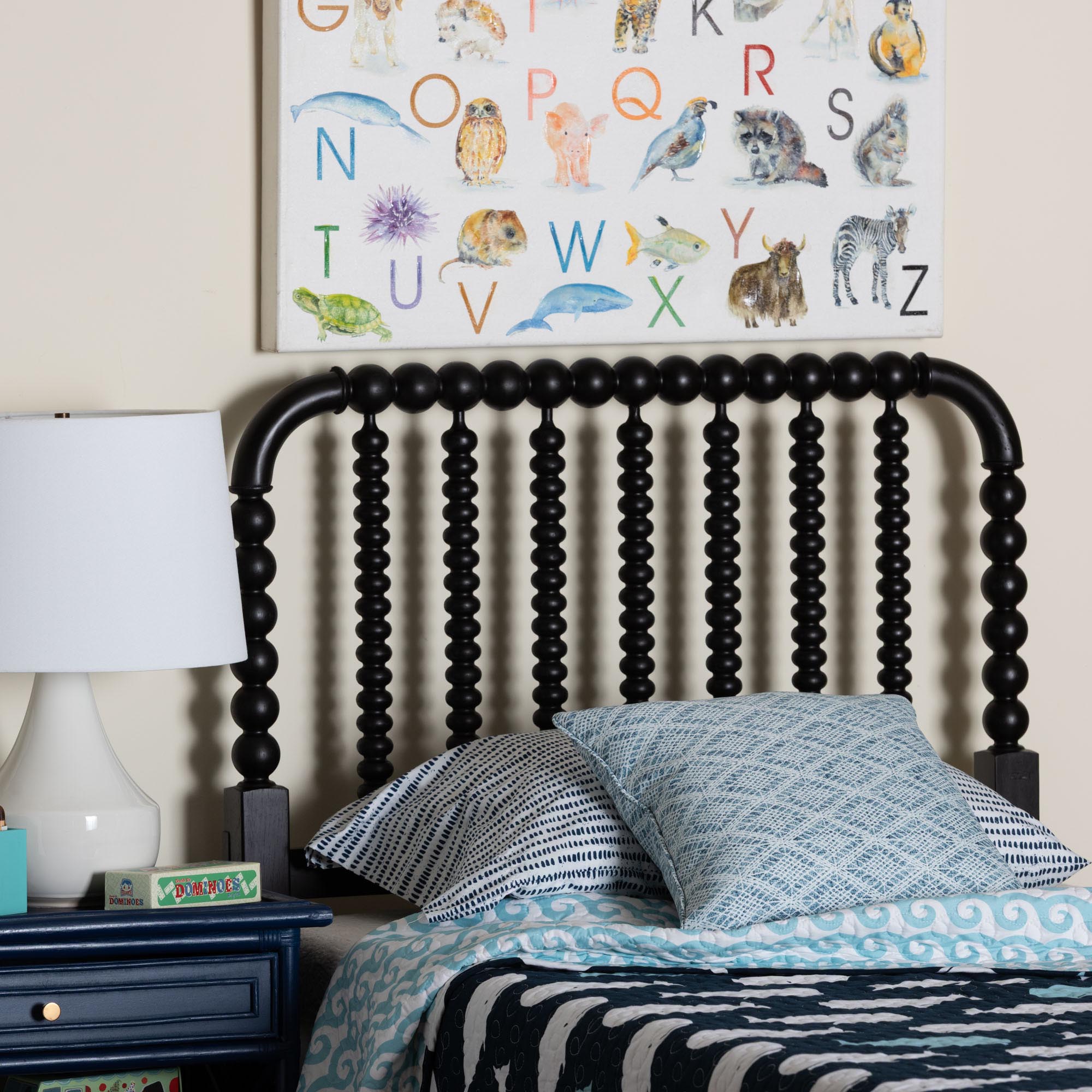 Finley Turned Bobbin Headboard - Crafted Wood Panel with Decorative Spindle Design for Cottage Farmhouse Bedroom, Twin, Black