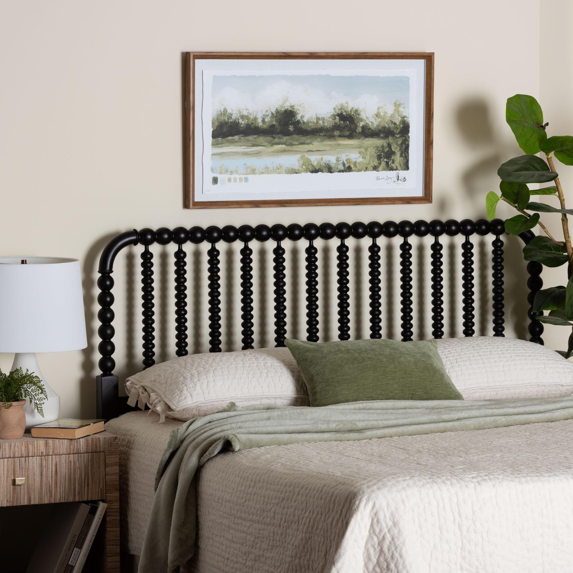Finley Turned Bobbin Headboard - Crafted Wood Panel with Decorative Spindle Design for Cottage Farmhouse Bedroom, King, Black