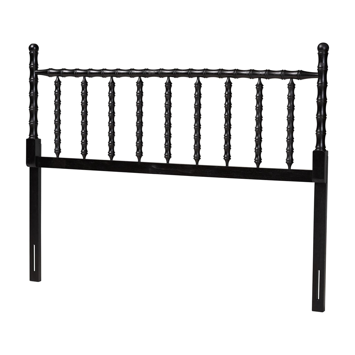 Edaline Bamboo Motif Headboard - Crafted Wood Panel with Decorative Turned Spindle Design for Boho Costal Bedroom, Full, Black