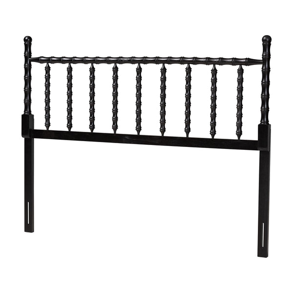 Edaline Bamboo Motif Headboard - Crafted Wood Panel with Decorative Turned Spindle Design for Boho Costal Bedroom, Queen, Black