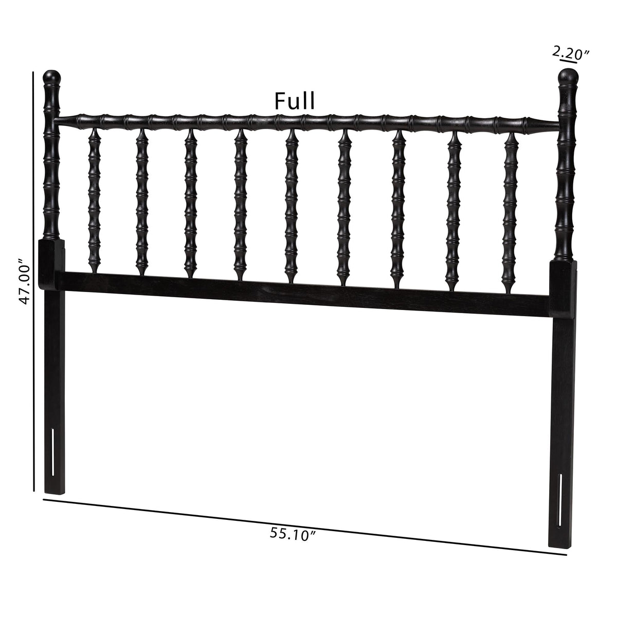 Edaline Bamboo Motif Headboard - Crafted Wood Panel with Decorative Turned Spindle Design for Boho Costal Bedroom, Queen, Black