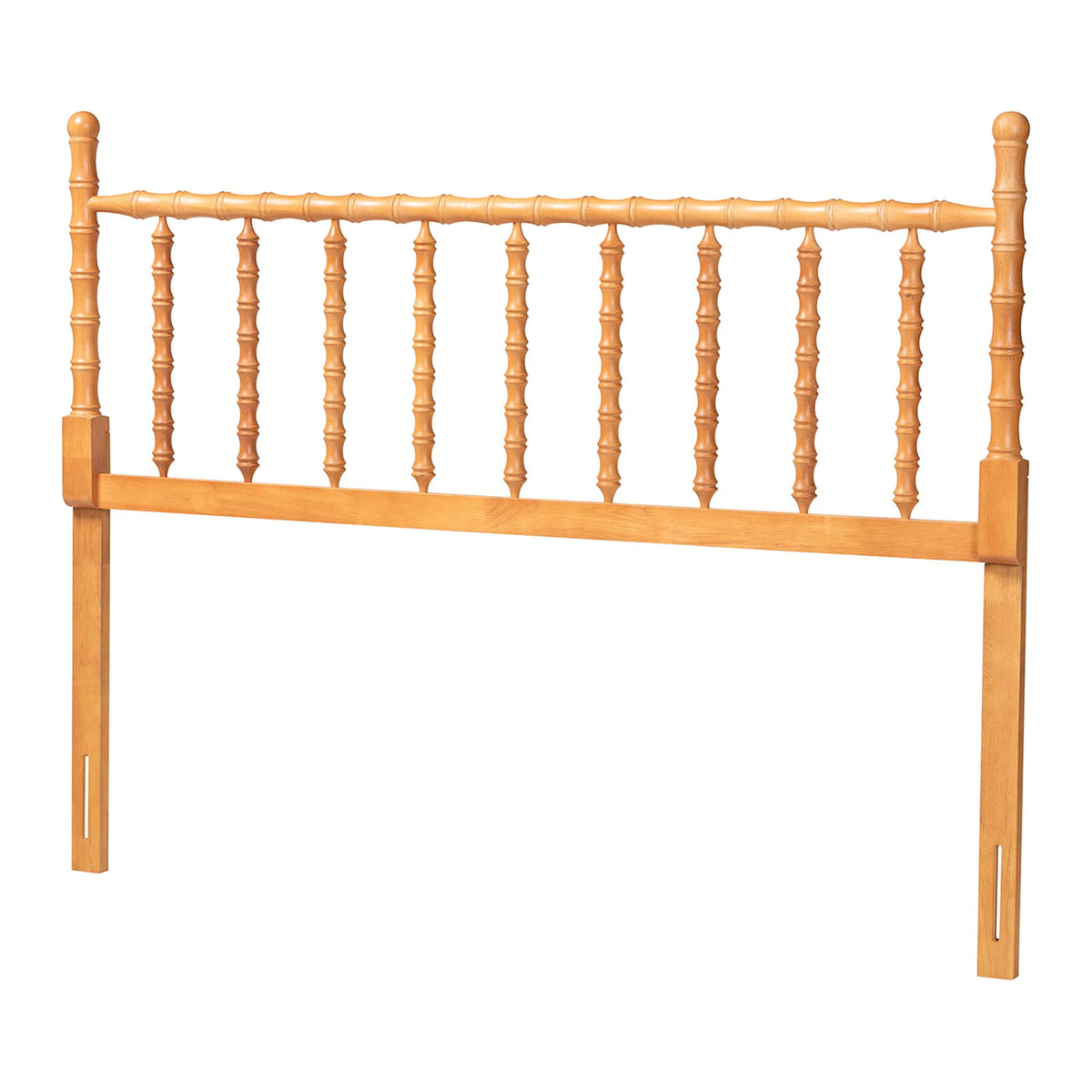Edaline Bamboo Motif Headboard - Crafted Wood Panel with Decorative Turned Spindle Design for Boho Costal Bedroom, Full, Oak Brown