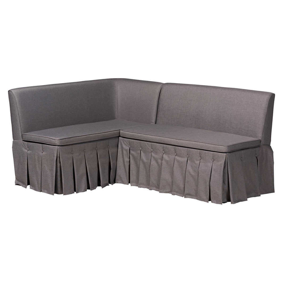 Meyer 2-Piece Fabric Upholstered Dining Nook Bench Set - Corner Kitchen Banquette Seating with Skirted Base, L-Shaped Breakfast Nook for Small Spaces, Grey