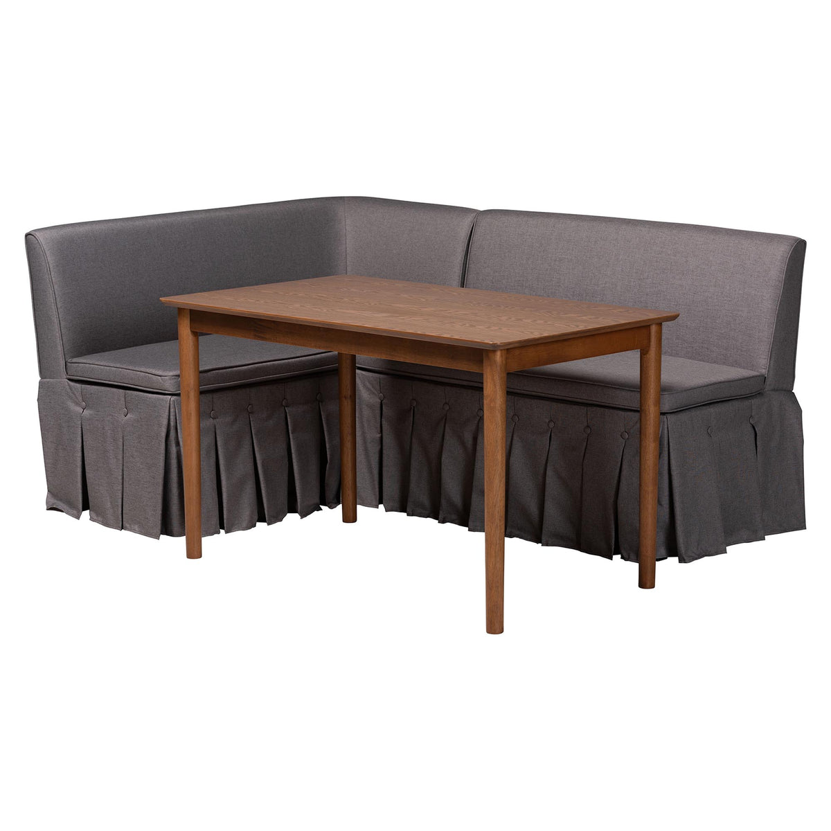 Reuben 3-Piece Fabric Upholstered Dining Nook Set - Corner Kitchen Dining Banquette Set with Skirted Base, L-Shaped Seating for Small Spaces, Grey