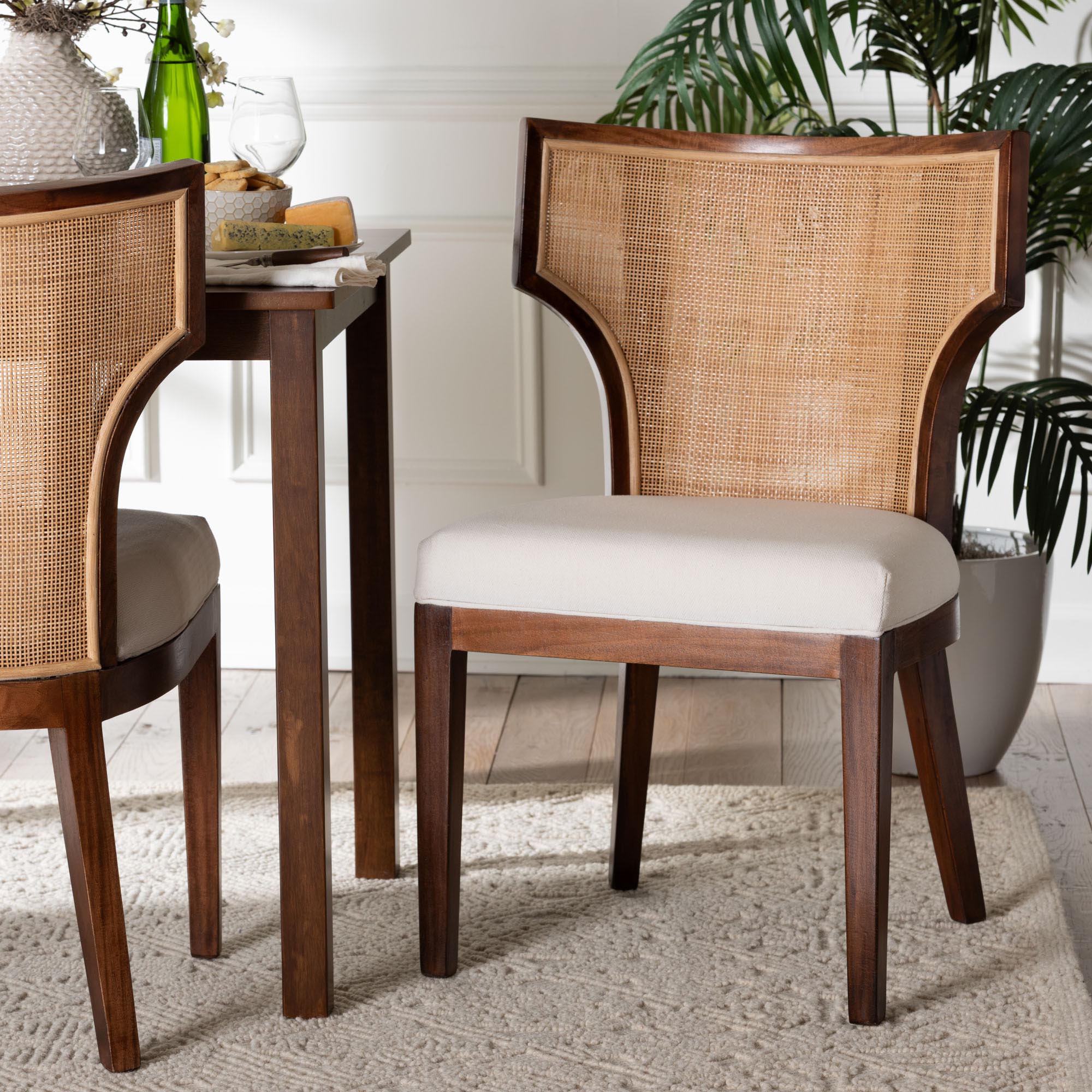 Franco Dining Chair - Sculpted Seating with Woven Rattan Backrest and Upholstered Seat for Kitchen or Dining Room