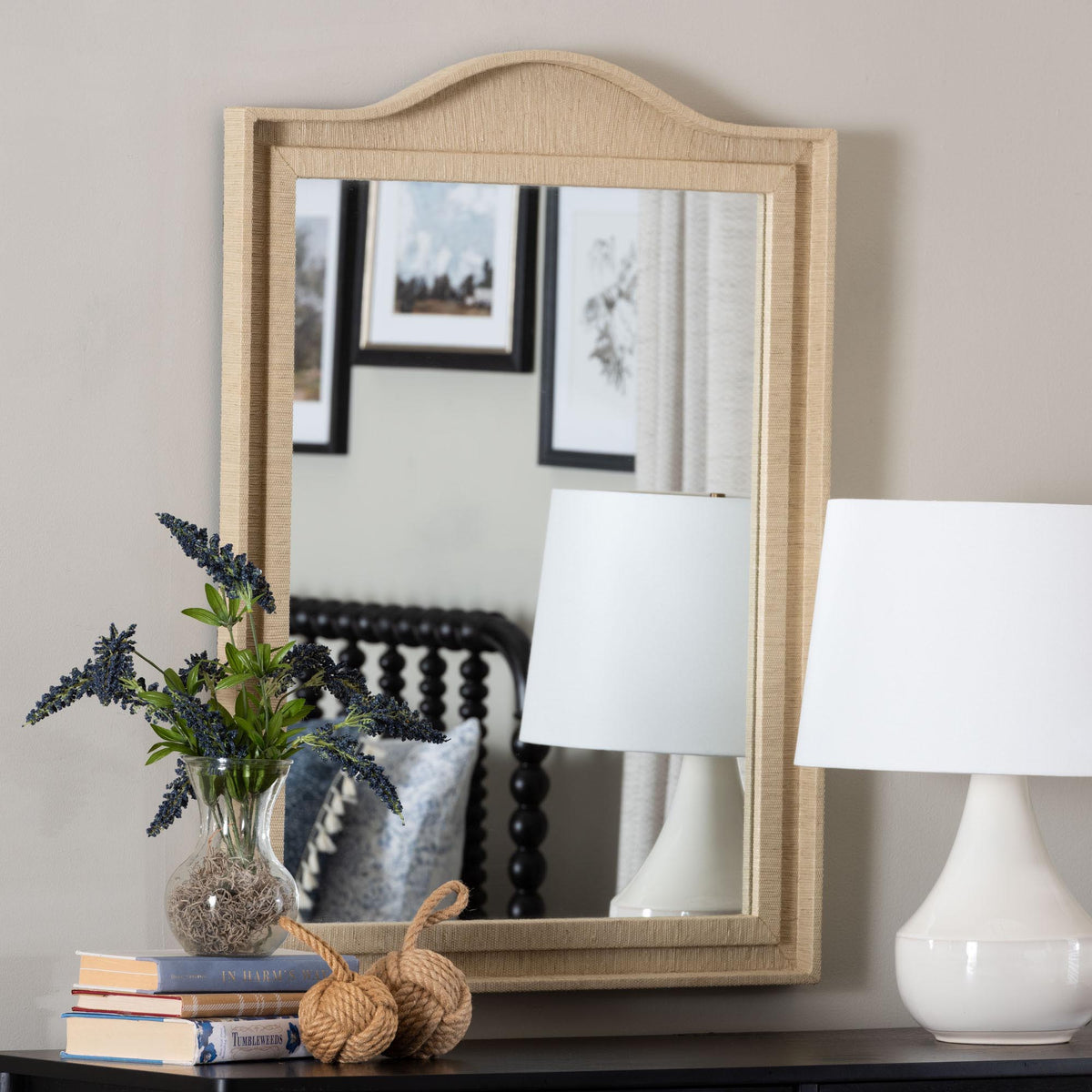Lailan Woven Grasscloth Mirror, Rectangle, Beige