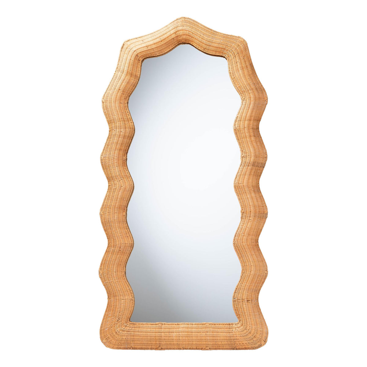 Daray Scalloped Natural Rattan Full Length Floor Mirror