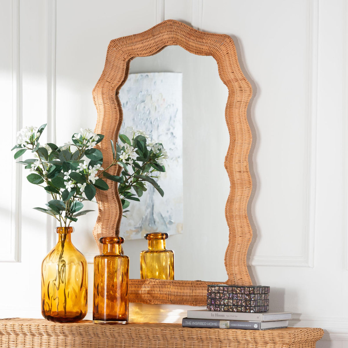 Daray Scalloped Natural Rattan Wall Mirror
