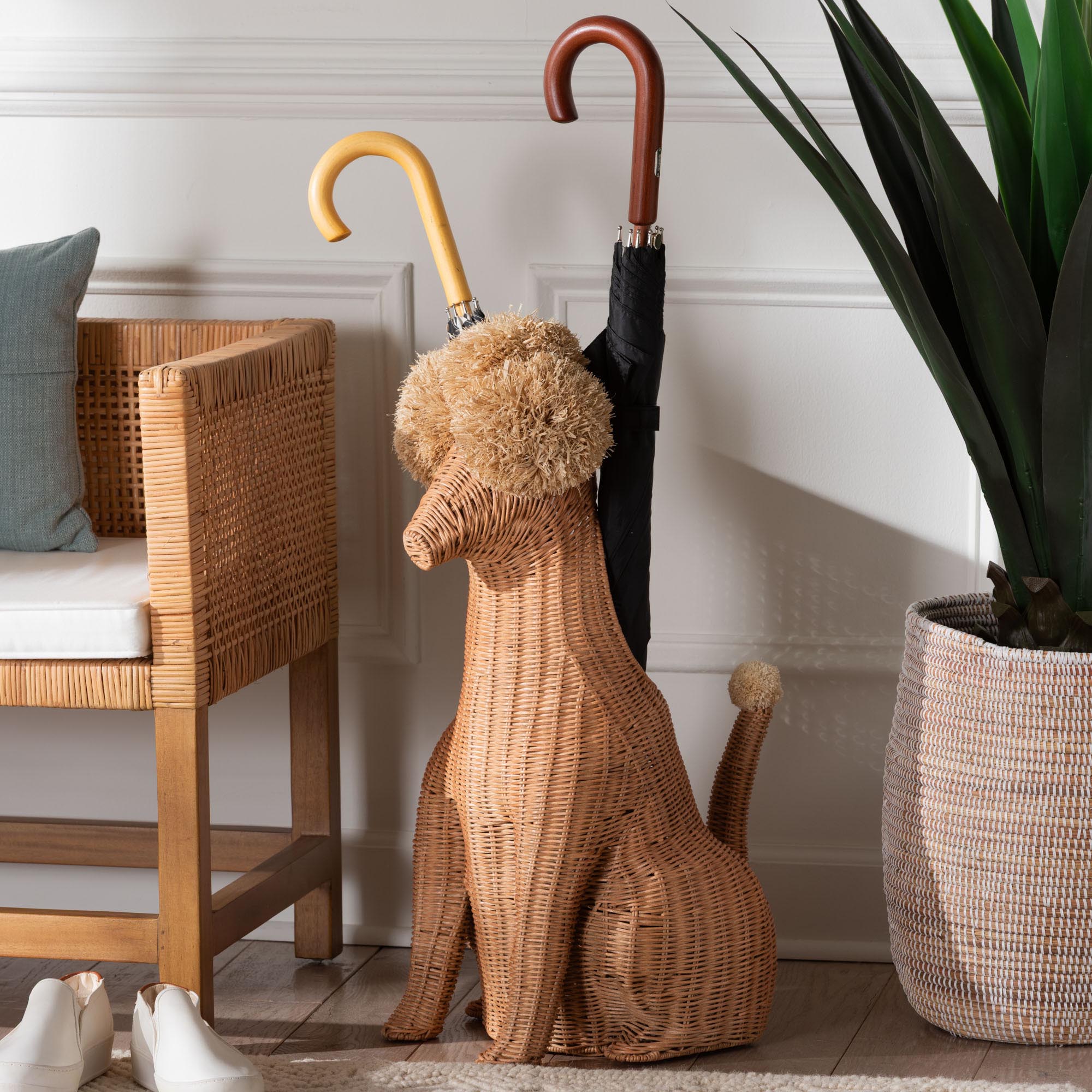 Persis Natural Rattan Poodle Umbrella Holder - Handwoven Wicker Storage Solution