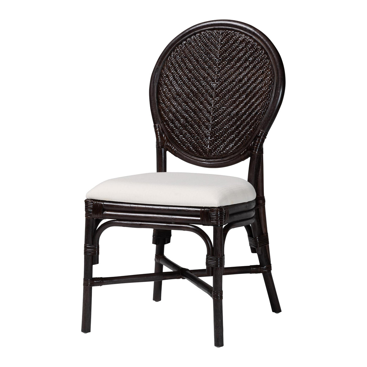Elmer Natural Rattan Dining Chair - Handwoven Wicker Accent Chair with Cushioned seat for Kitchen or Dining Room, Espresso