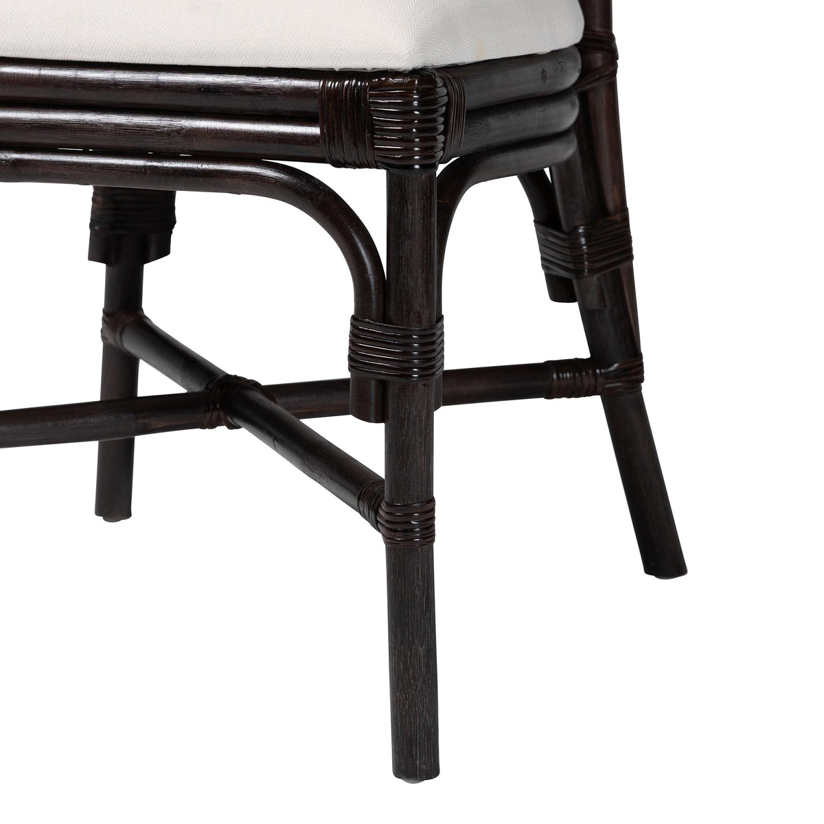 Elmer Natural Rattan Dining Chair - Handwoven Wicker Accent Chair with Cushioned seat for Kitchen or Dining Room, Espresso