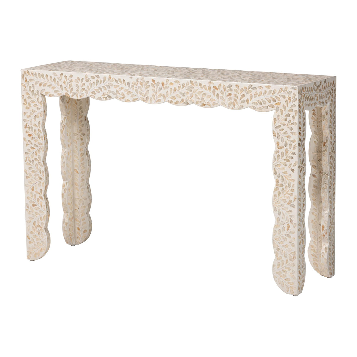 Hedya Floral Capiz Shell Console Table with Scalloped Detailing