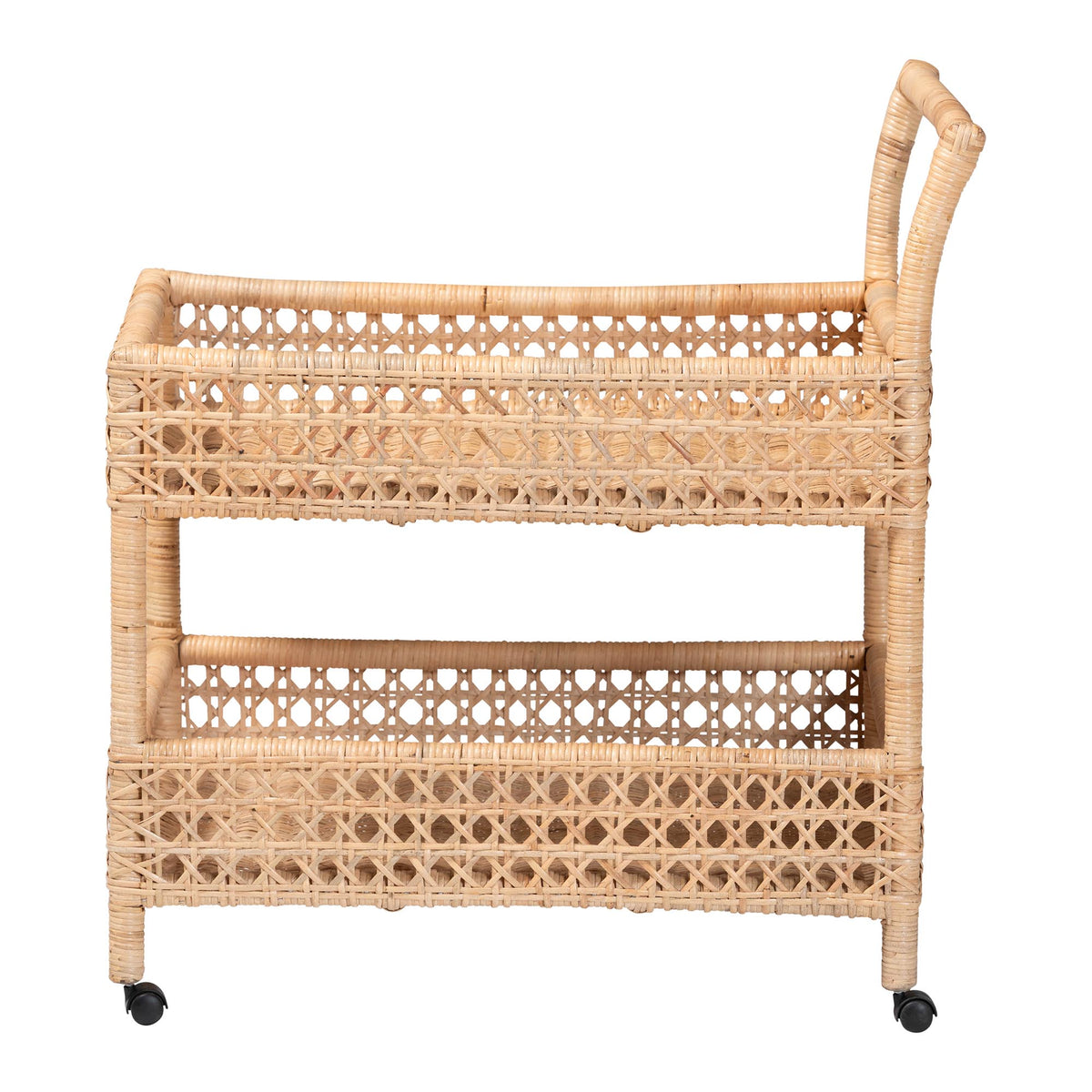 Alaina Natural Rattan Kitchen Cart - 2-Tier Handwoven Wicker Storage Trolley with Handle for Kitchen or Lounge