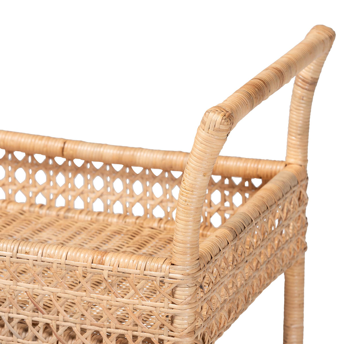 Alaina Natural Rattan Kitchen Cart - 2-Tier Handwoven Wicker Storage Trolley with Handle for Kitchen or Lounge