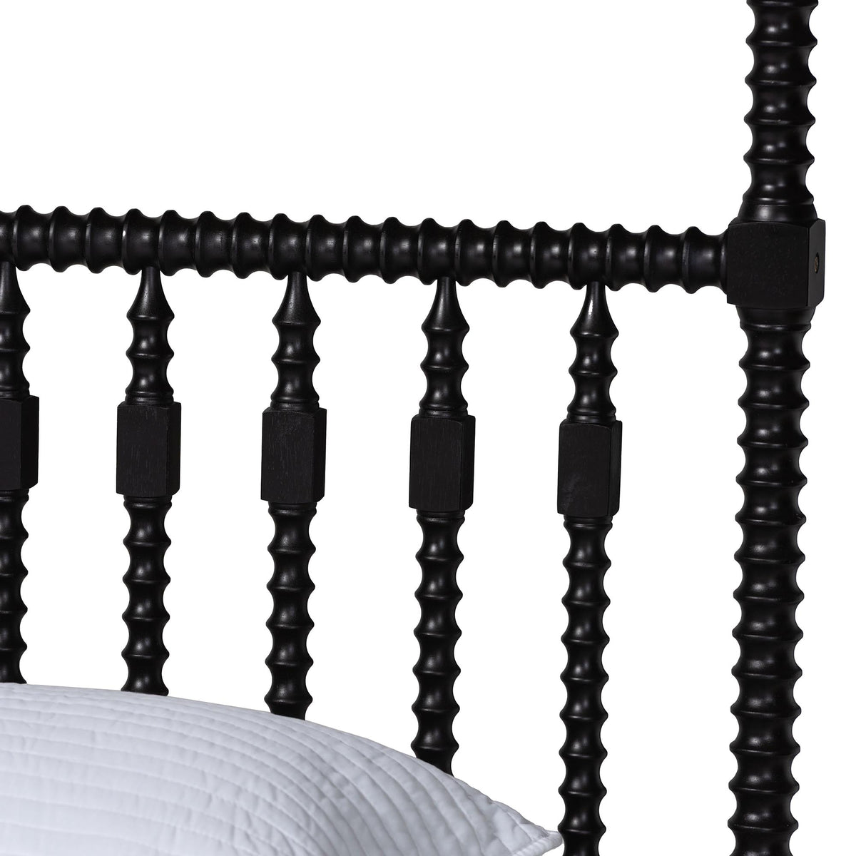 Callison Spindle Canopy Bed - Turned Farmhouse Bed Frame with Spoked Headboard and Sculpted Legs, Black, King