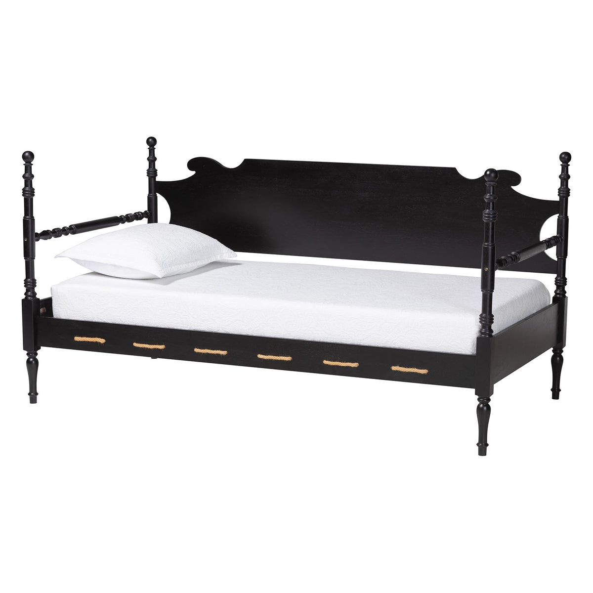 Gaetano Wood Daybed with Turned Spindle Post, Black, Twin