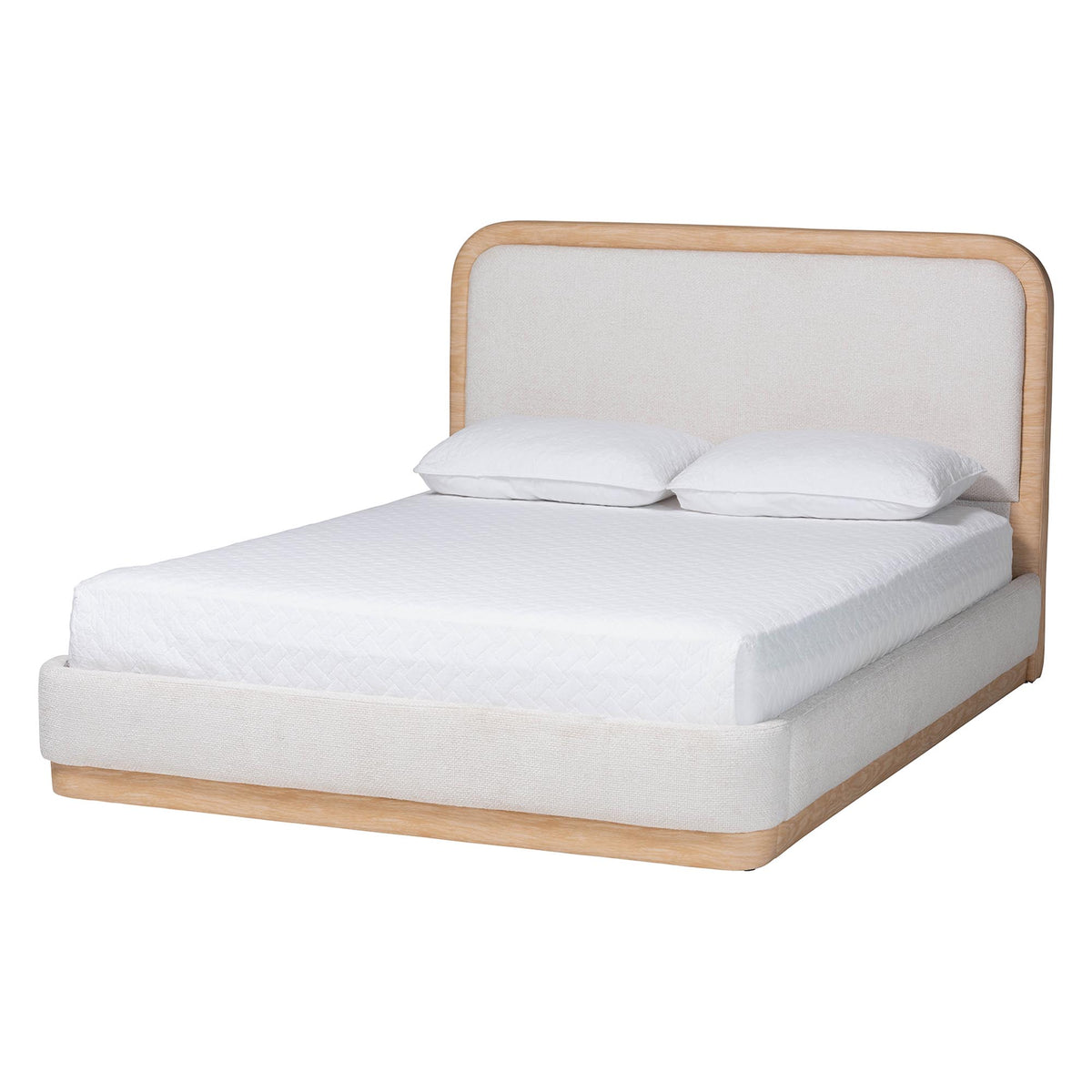 Aiman Upholstered Platform Bed with Faux Leather Trim, Queen