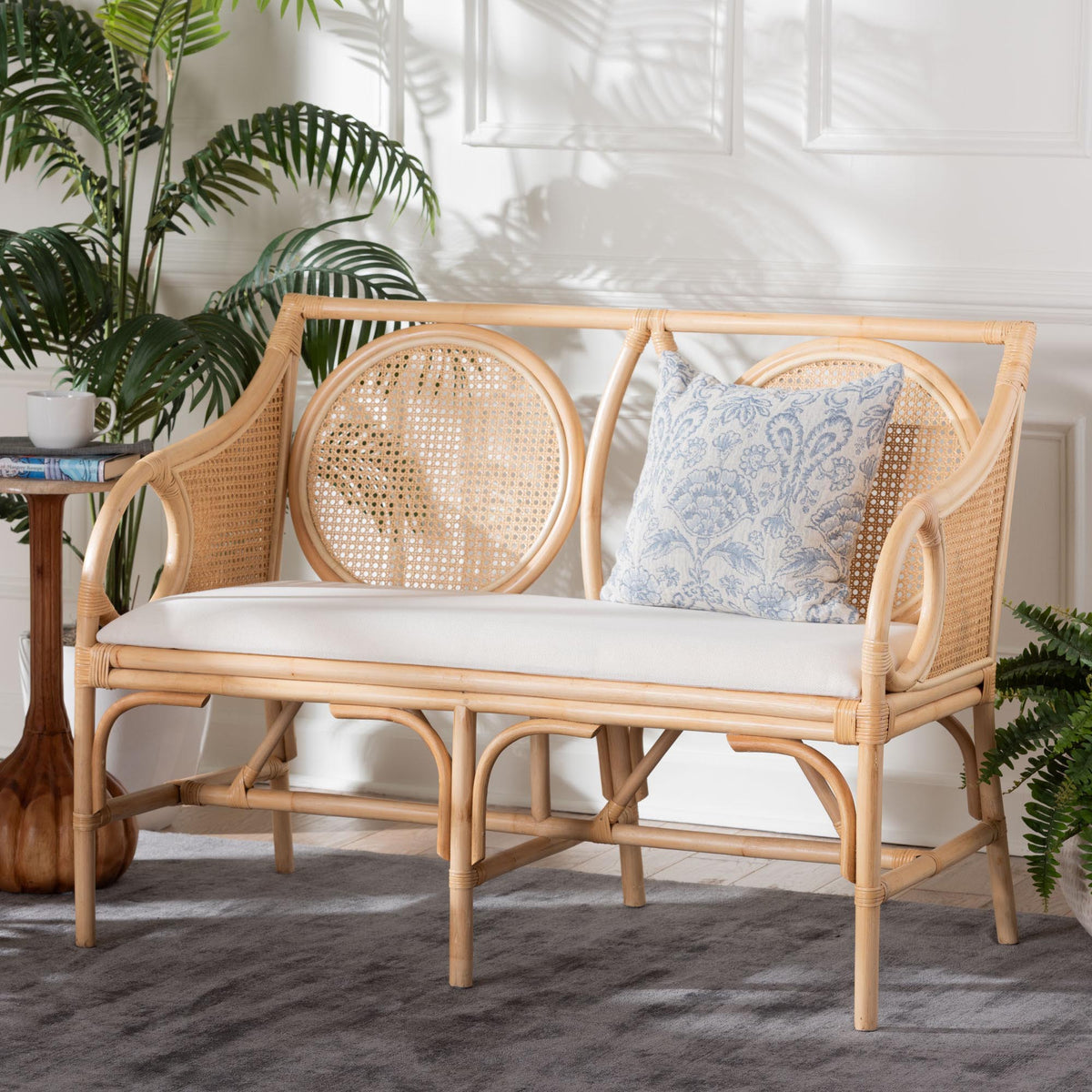 Matt Natural Rattan Loveseat with Cane Backrest