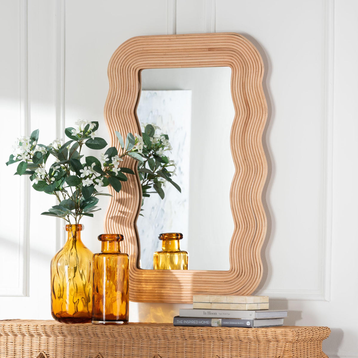 Drucilla Fluted Natural Rattan Scalloped Wall Mirror