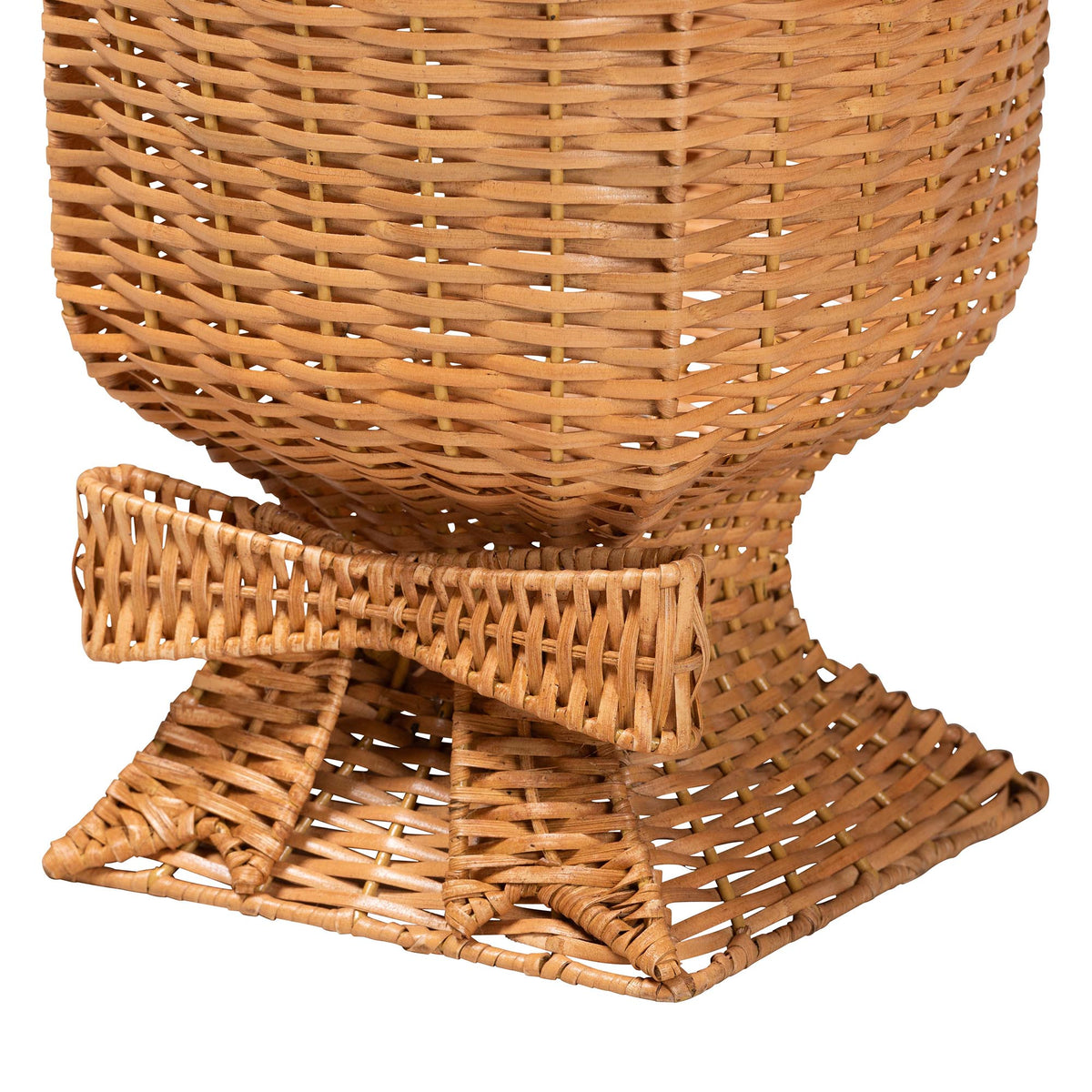 Chie Natural Rattan Urn and Pedestal Set with Scalloped Edge Detail, Light Honey