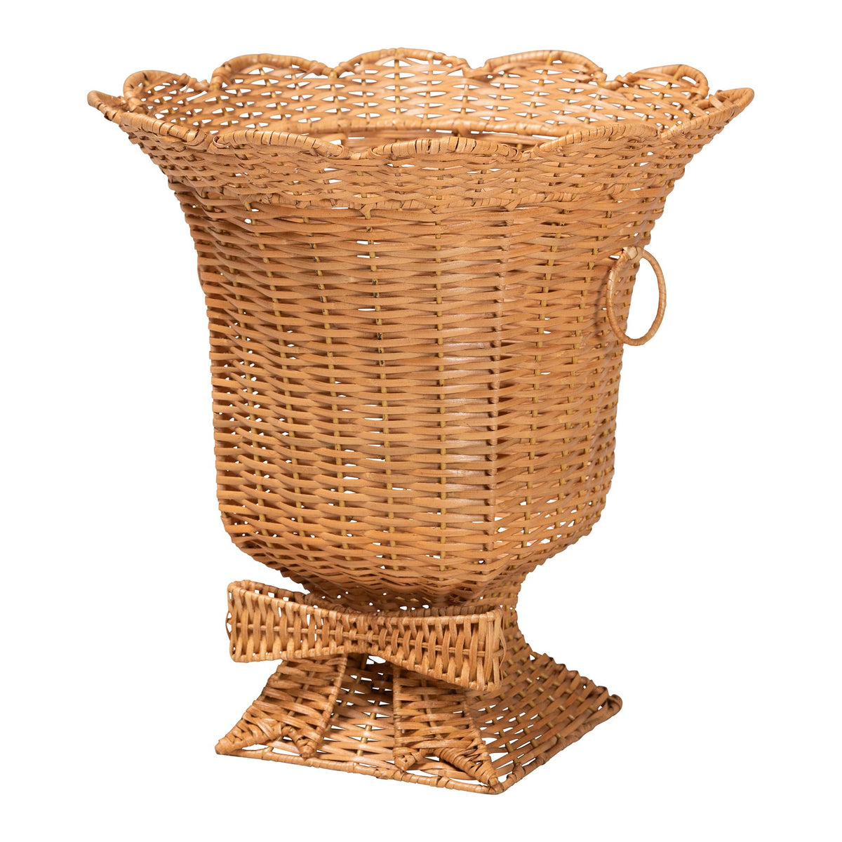 Chie Natural Rattan Urn with Scalloped Edge Detail, Light Honey