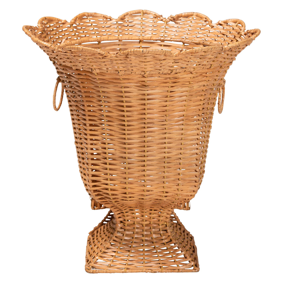 Chie Natural Rattan Urn with Scalloped Edge Detail, Light Honey