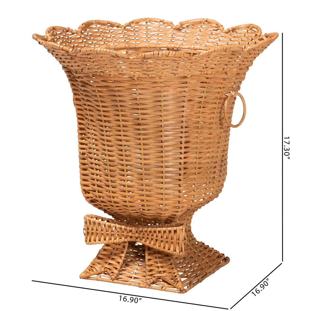 Chie Natural Rattan Urn with Scalloped Edge Detail, Light Honey