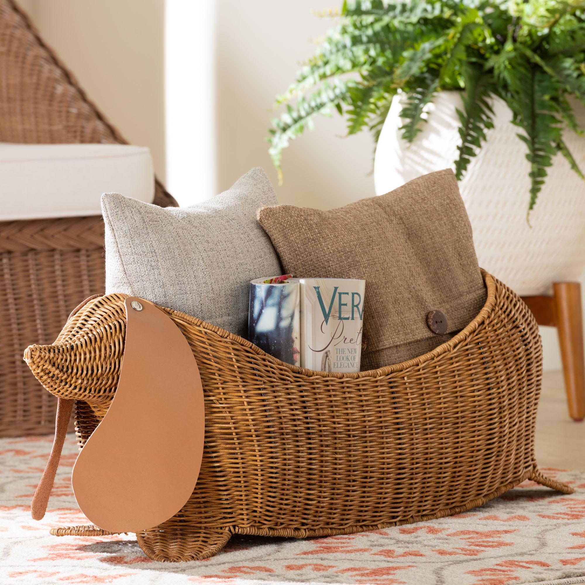 Daffodil Natural Rattan Dachshund Basket - Handwoven Wicker Storage Solution