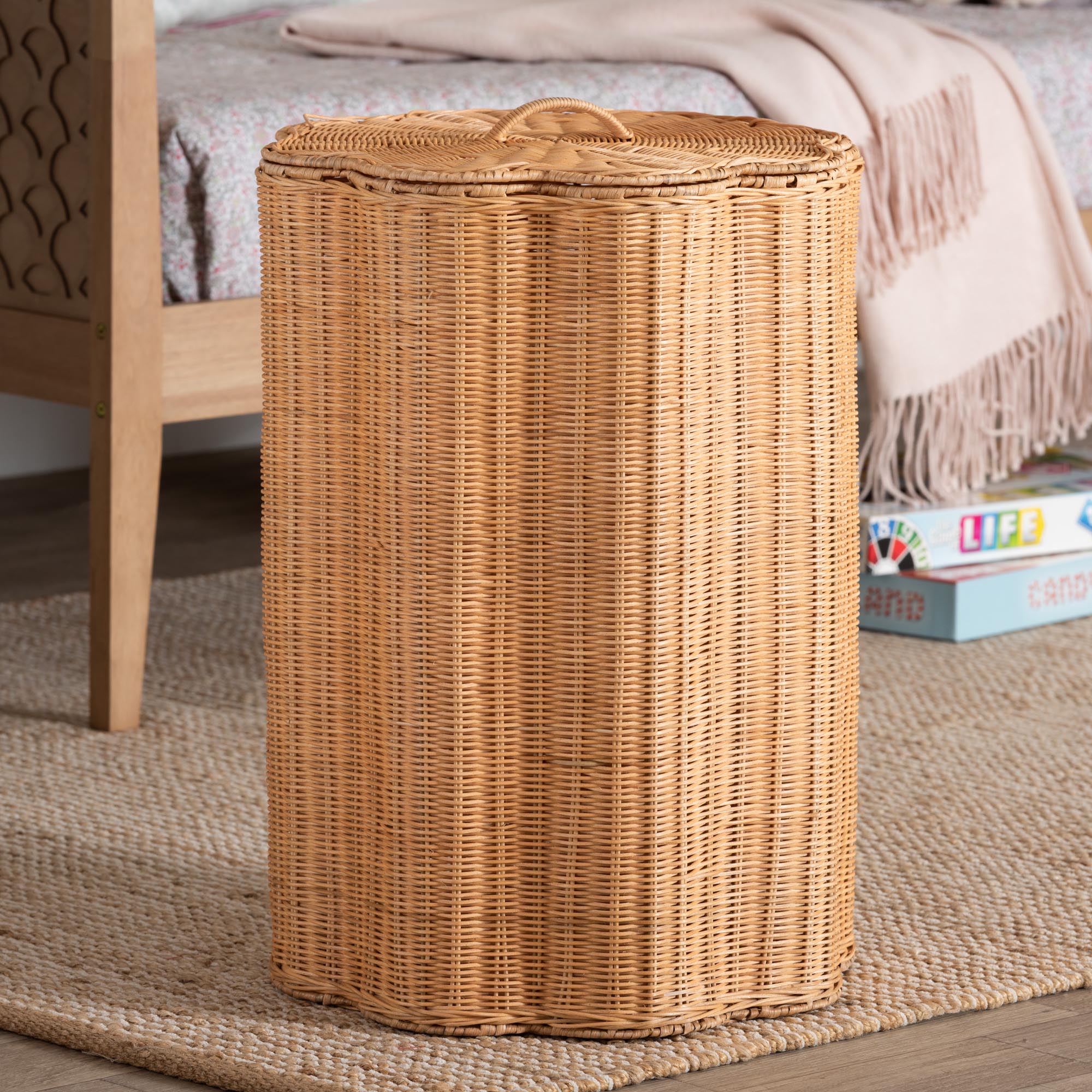 Danilo Natural Rattan Laundry Hamper - Handwoven Wicker Storage Basket for Laundry Room, Bathroom, or Bedroom Organization