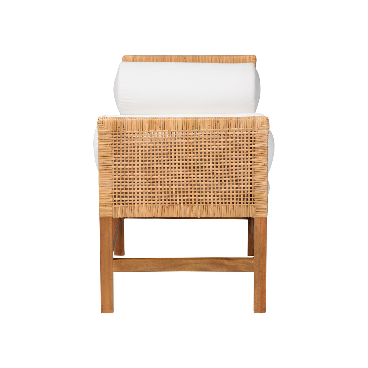 Vivan Natural Rattan Bench - Handwoven Wicker Accent Seating with Cushion and Pillows, Backless