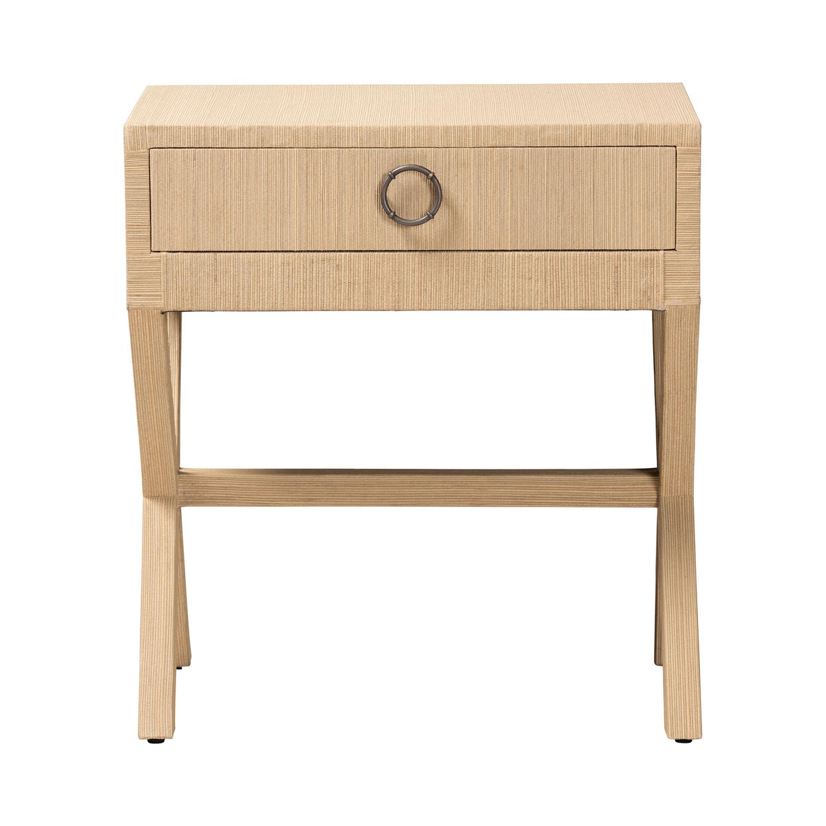 Hilliard Woven Grasscloth 1-Drawer End Table, Natural Brown
