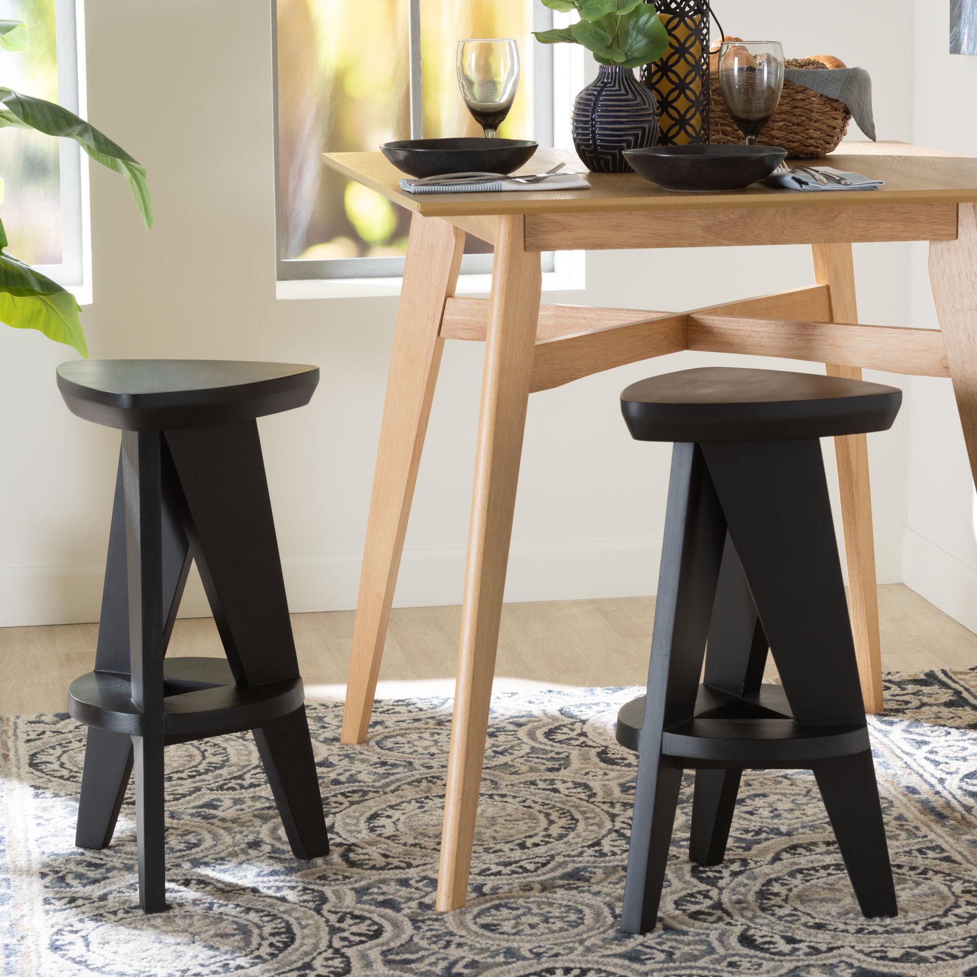 Roy Wood Counter Stool - Sculptural Backless Accent Stool with Geometric Base and Integrated Footrest, Black