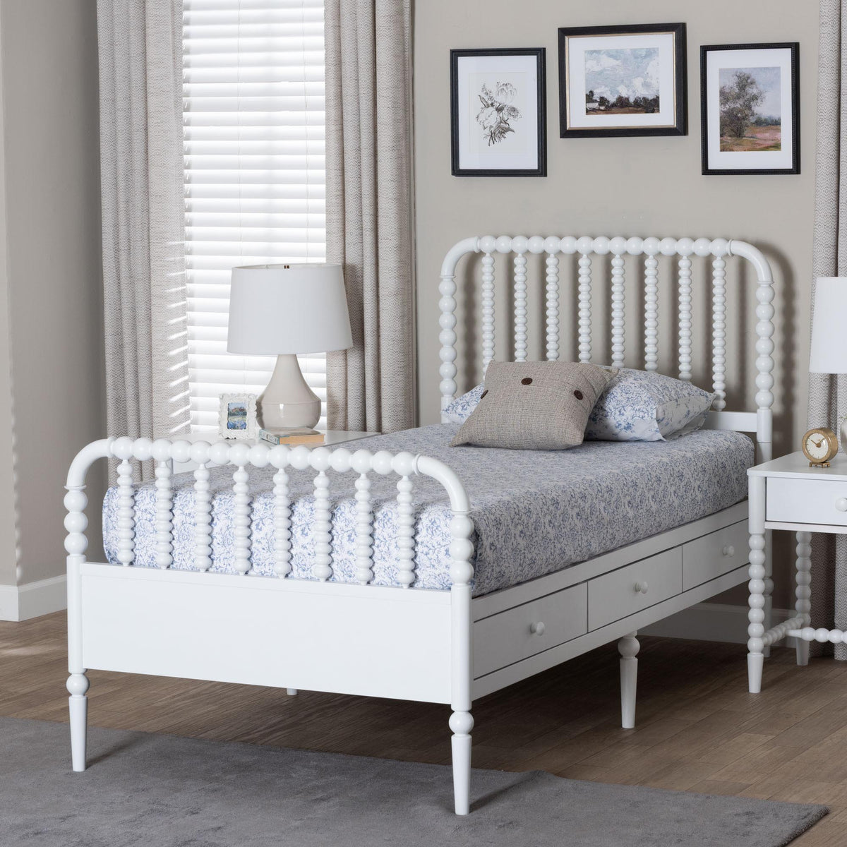 Lucera 6-Drawer Platform Bed with Bobbin Frame, Twin, White