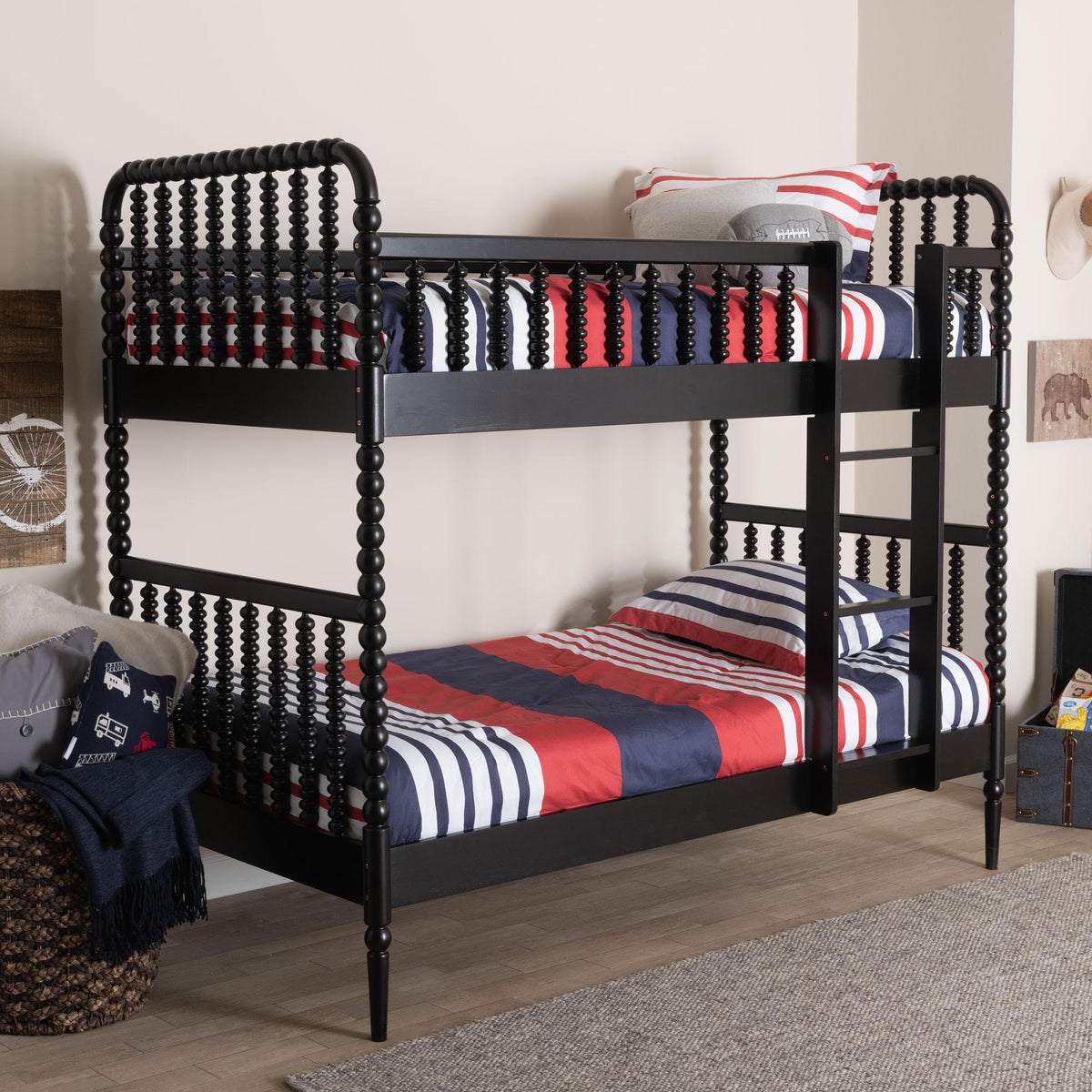 Lucera Bobbin Bunk Bed with Ladder, Black