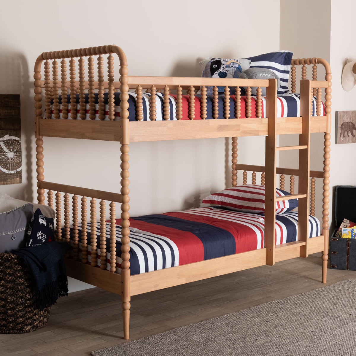 Lucera Bobbin Bunk Bed with Ladder, Beech Brown