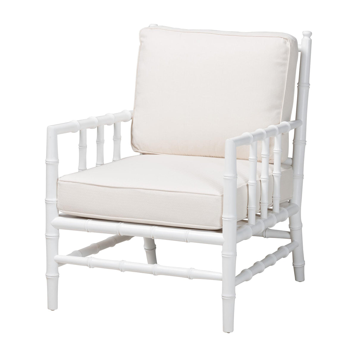 Evita Mahogany Wood Armchair with Bamboo Motif, White