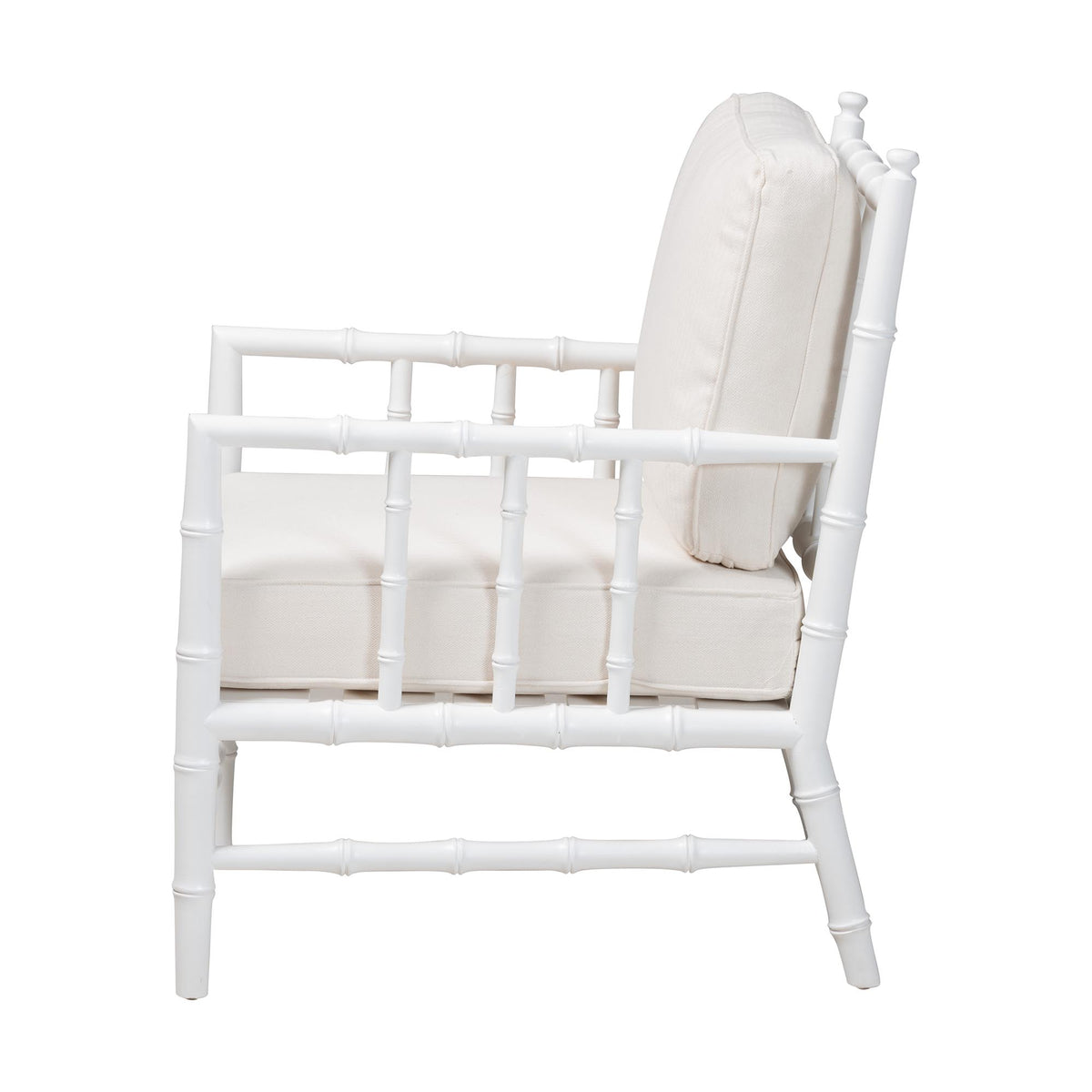 Evita Mahogany Wood Armchair with Bamboo Motif, White