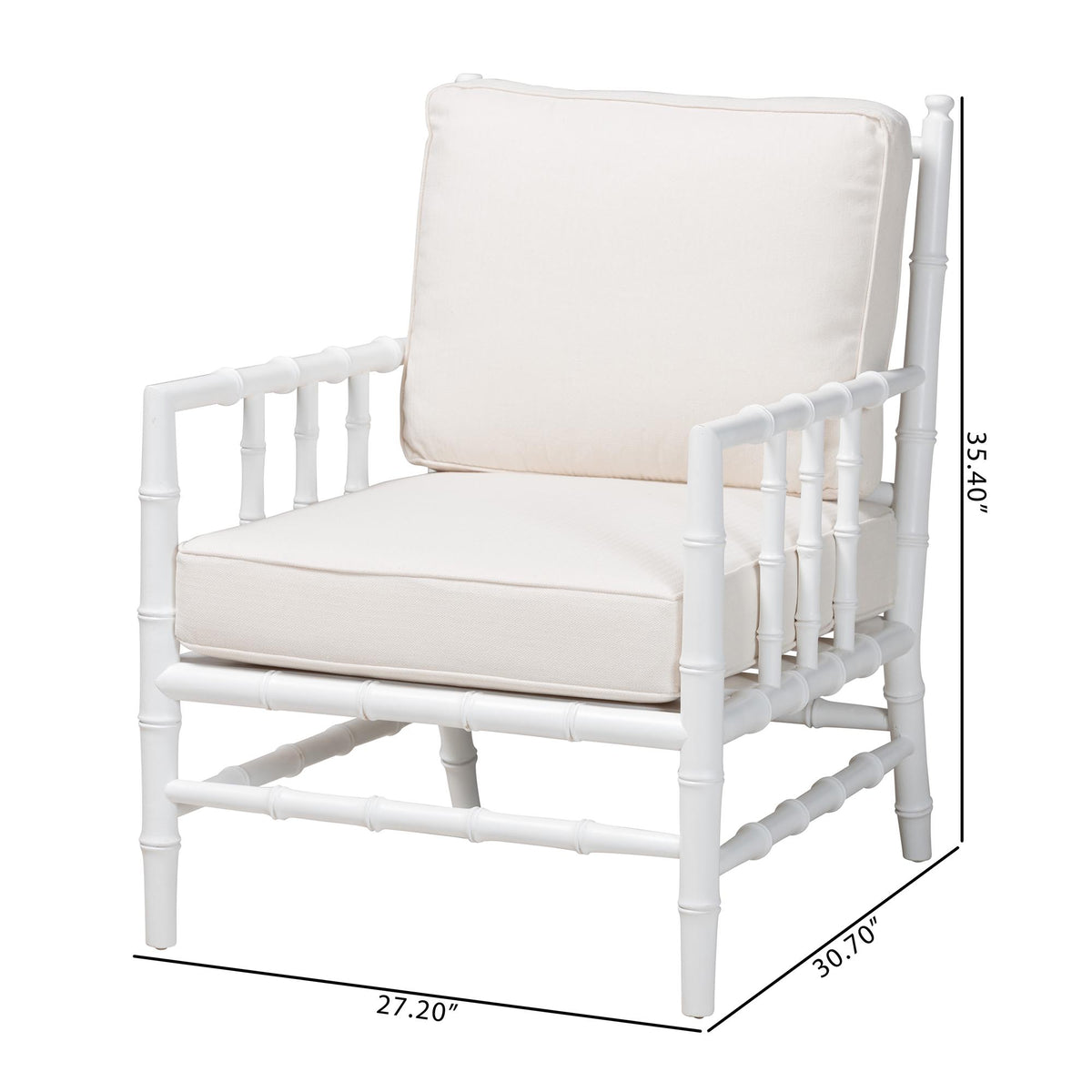 Evita Mahogany Wood Armchair with Bamboo Motif, White