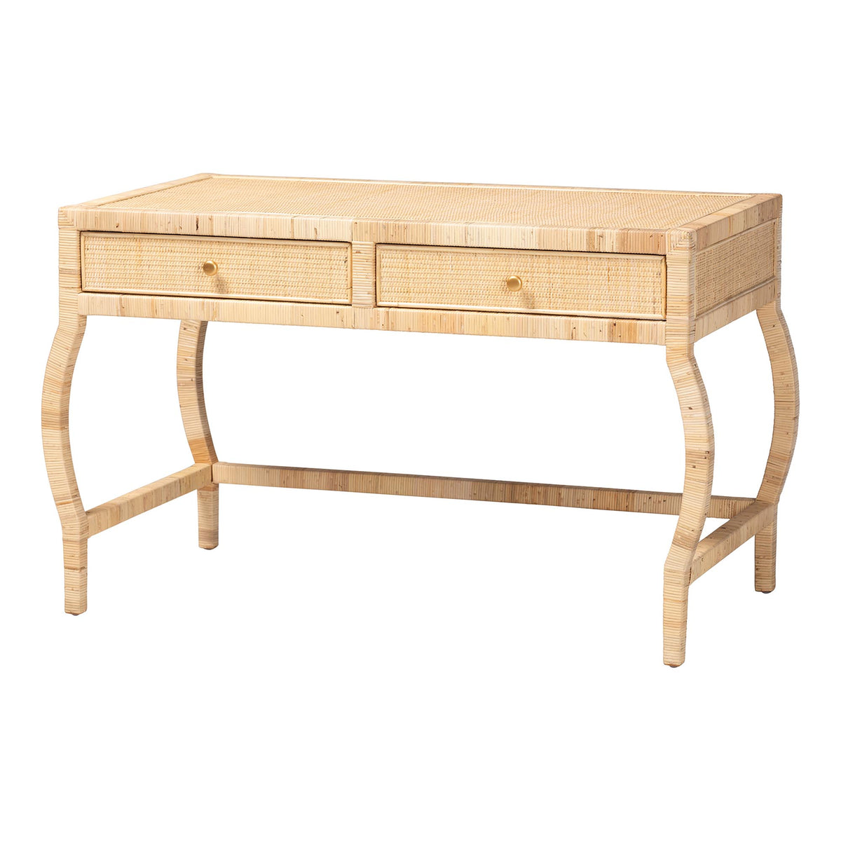 Dalida Natural Rattan Writing Desk with Two Drawers
