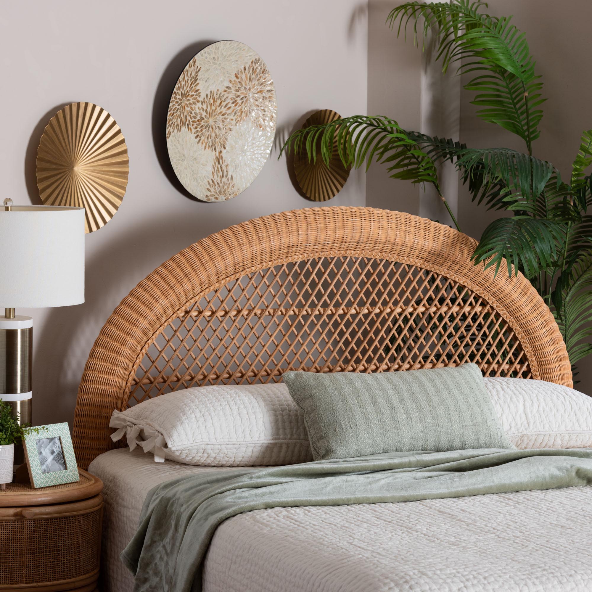 Harini Natural Rattan Standalone Headboard - Handwoven Wicker Panel Headboard with Lattice Panel, Queen