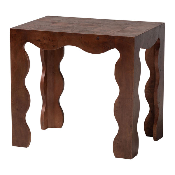 Huxley Real Burl Wood Scalloped End Table, Dark Walnut