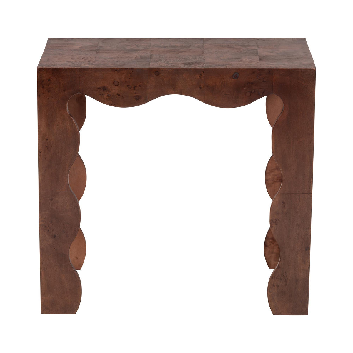 Huxley Real Burl Wood Scalloped End Table, Dark Walnut