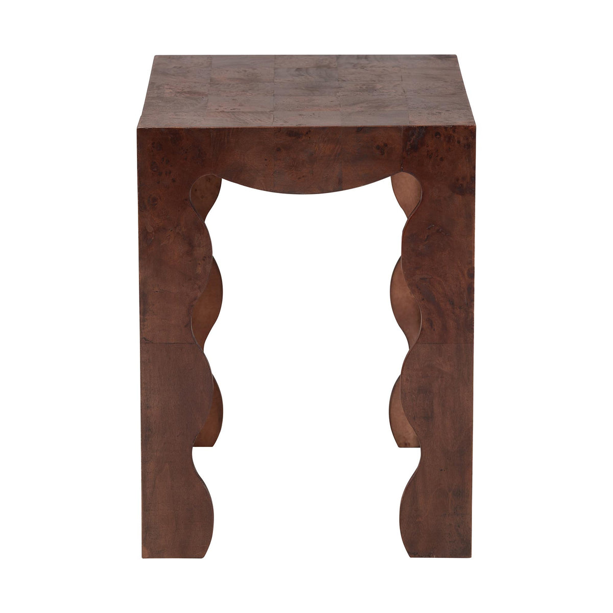Huxley Real Burl Wood Scalloped End Table, Dark Walnut