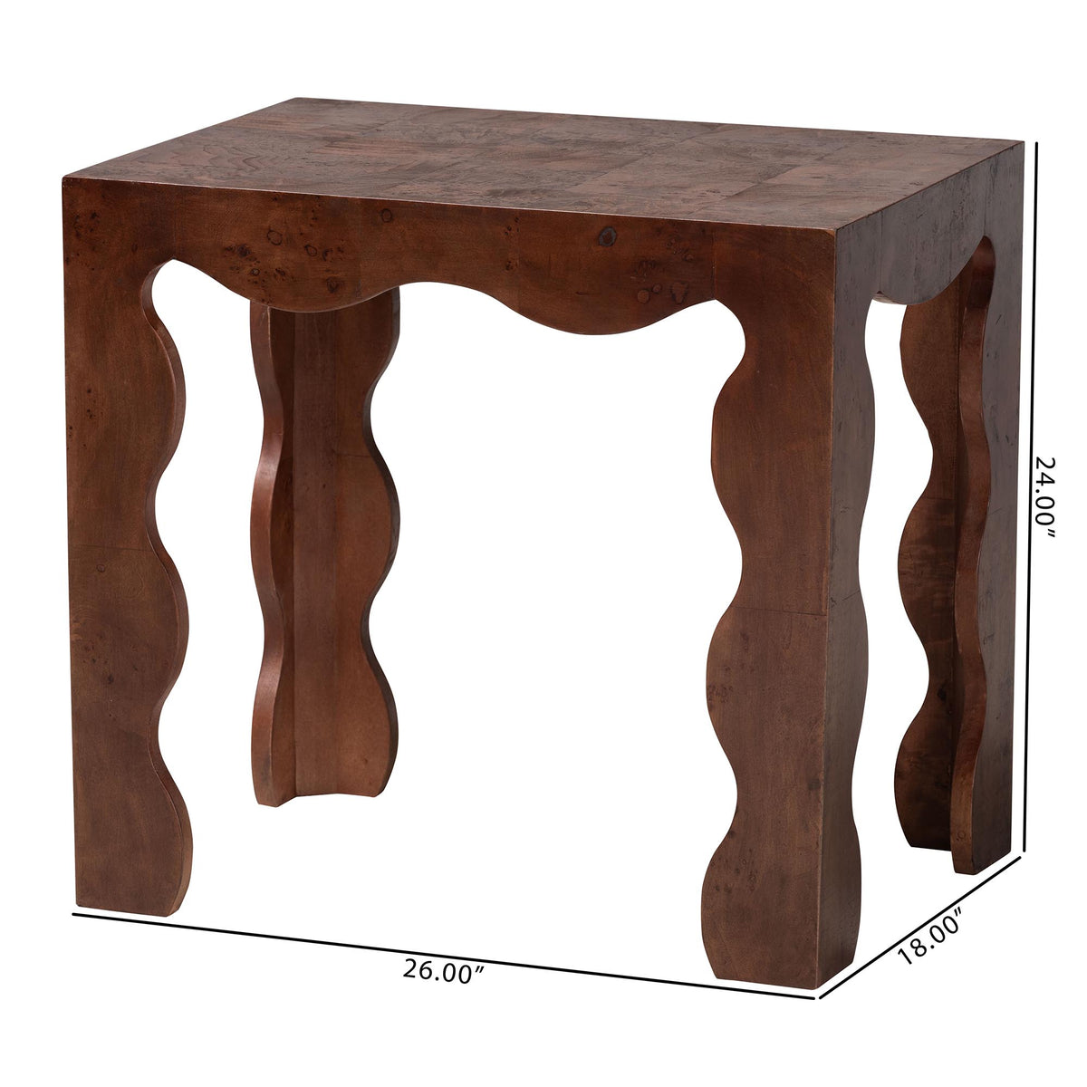 Huxley Real Burl Wood Scalloped End Table, Dark Walnut